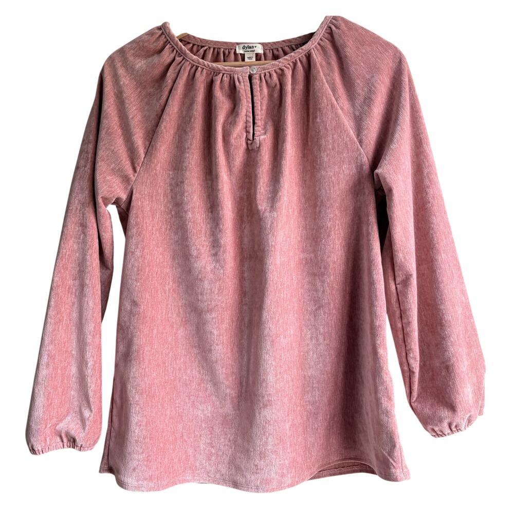 DYLAN Chenille Blouse Mauve Pink Long Sleeve Boho Peasant Feminine Relaxed XS